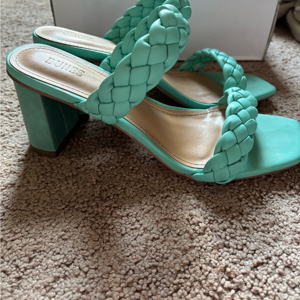 Women's Braided Block Heel Sandals - Turquoise